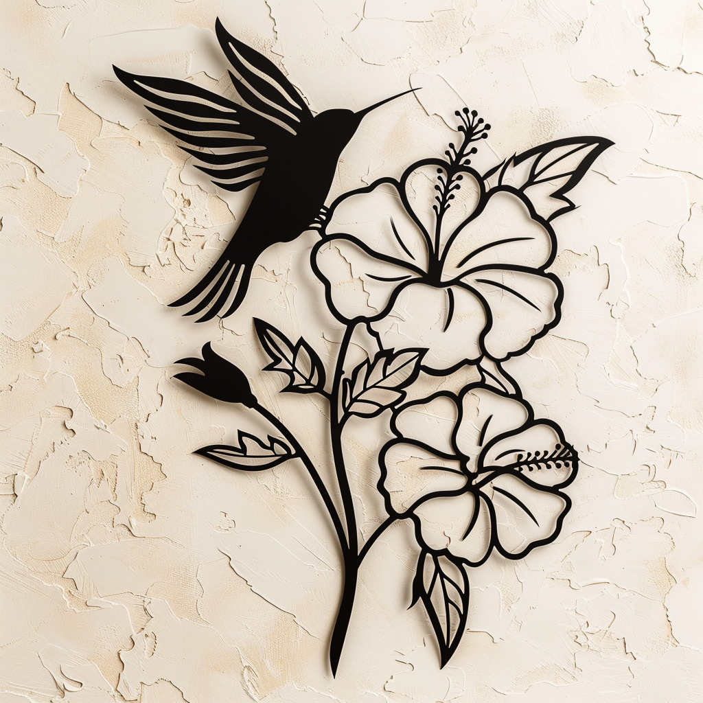 Hibiscus Cut Out Metal Wall Art, Tropical Flower Decor for Patio