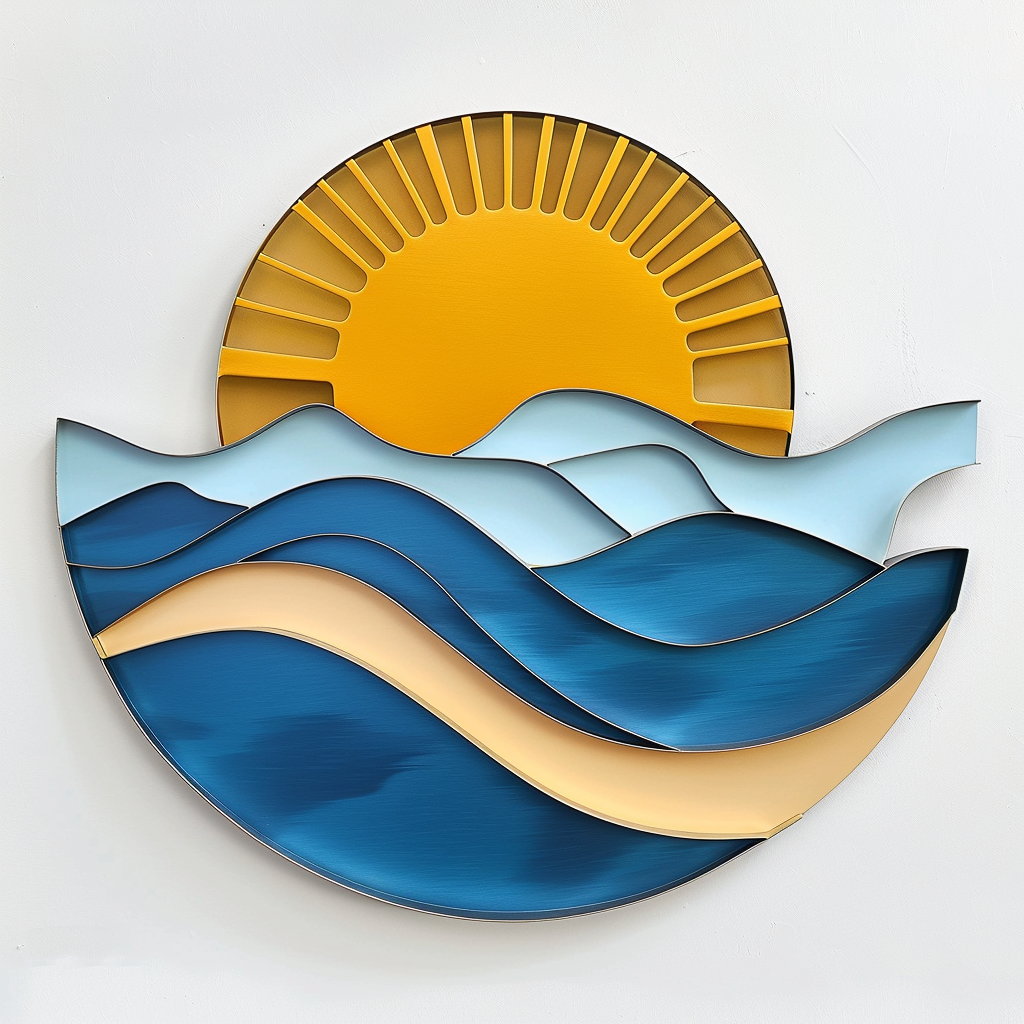 Sun Ocean Waves Metal Wall Art, Coastal Beach Decor for Patio