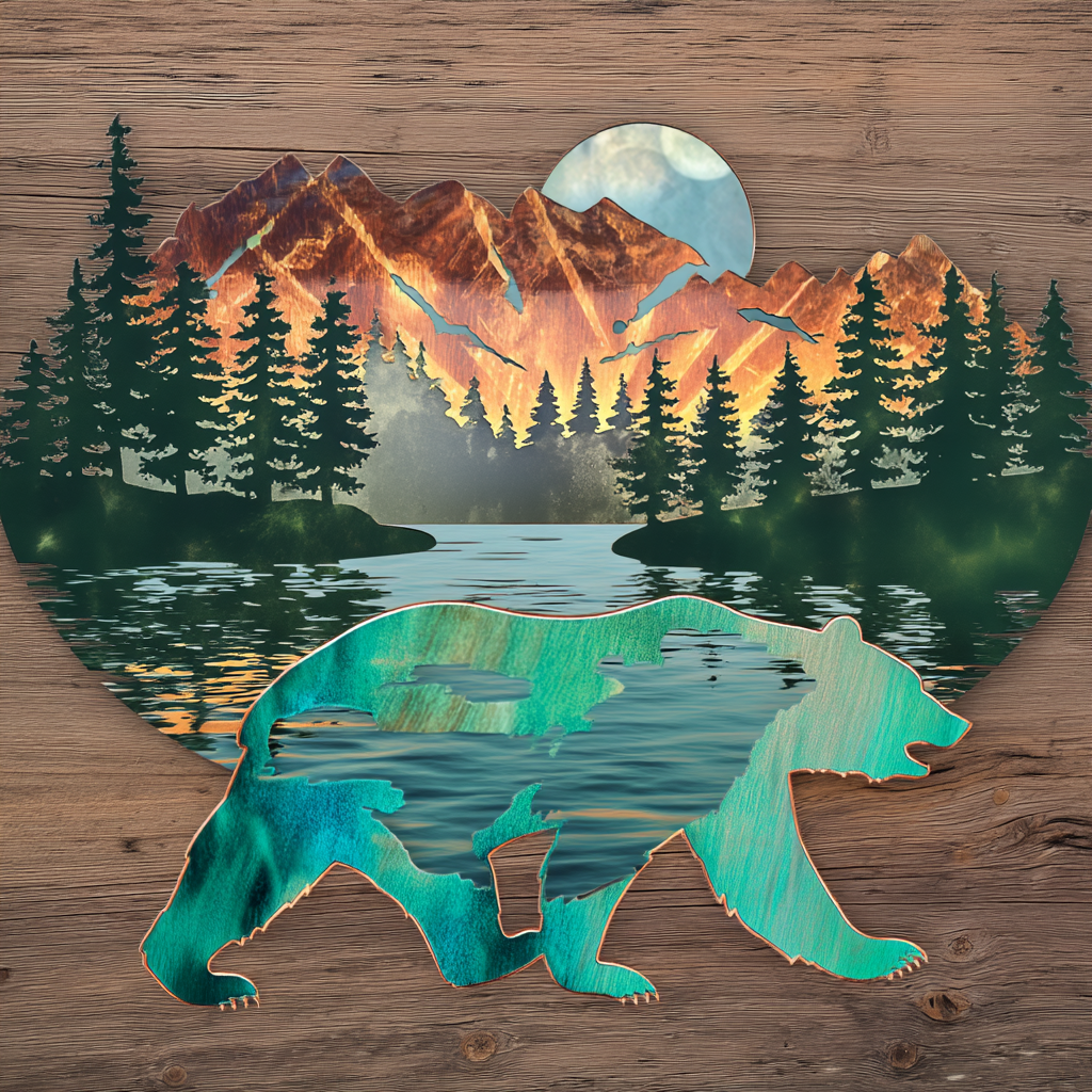 Bear Mountain Lake Metal Wall Art, Rustic Cabin Outdoor Decor, Forest Sunset Wall Sign, Nature Lover Lodge Gift