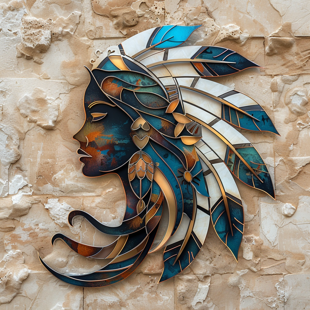 Native Women Metal Wall Art: Southwest Cowgirl Boho Western Feather Sign