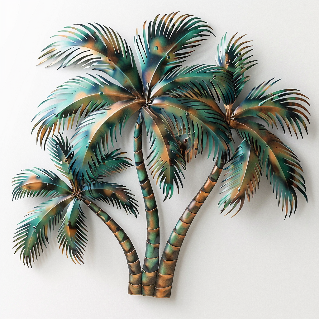 Palm Tree Beach Metal Wall Art, Tropical Coastal Decor for Patio