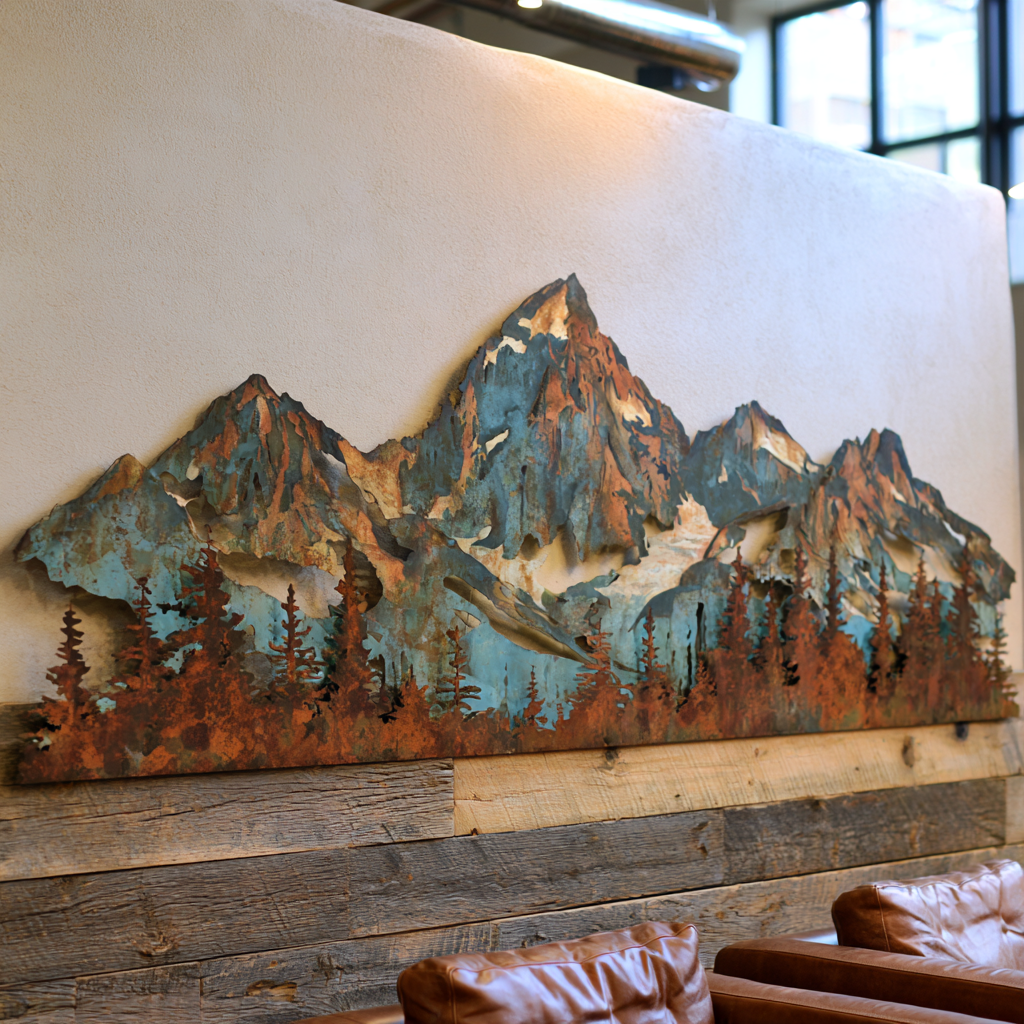 UV Printed Aluminum Mountain Wall Art, Rustic Lodge Decor, Western Home Style