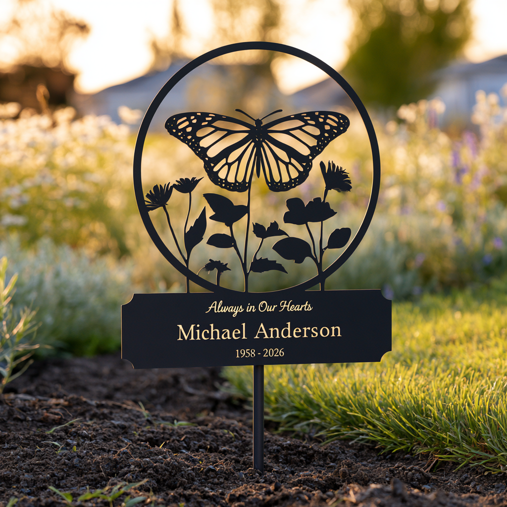 Monarch Butterfly Memorial Garden Sign, Personalized Metal Sign Garden Stake
