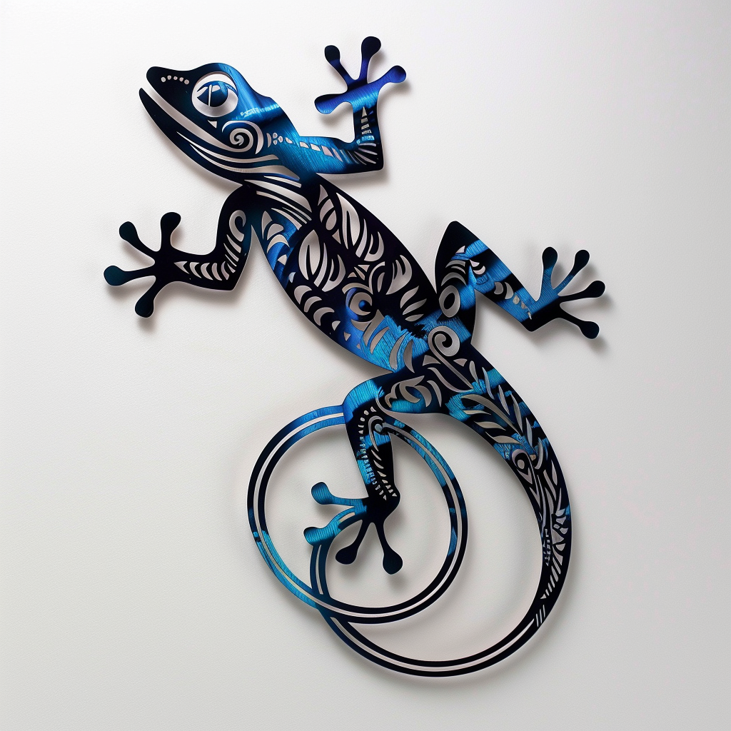 Tribal Gecko Sun Metal Wall Art – Southwestern Lizard Decor, Desert Garden Sign