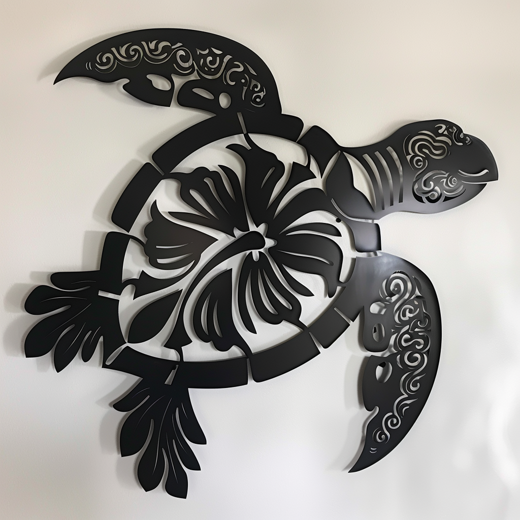 Tropical Turtle Tribal Metal Wall Art – Ocean Sea Turtle Decor, Coastal Garden Sign
