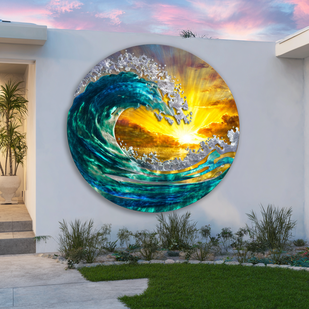 Ocean Wave Metal Wall Art Sunset Coastal Outdoor Decor