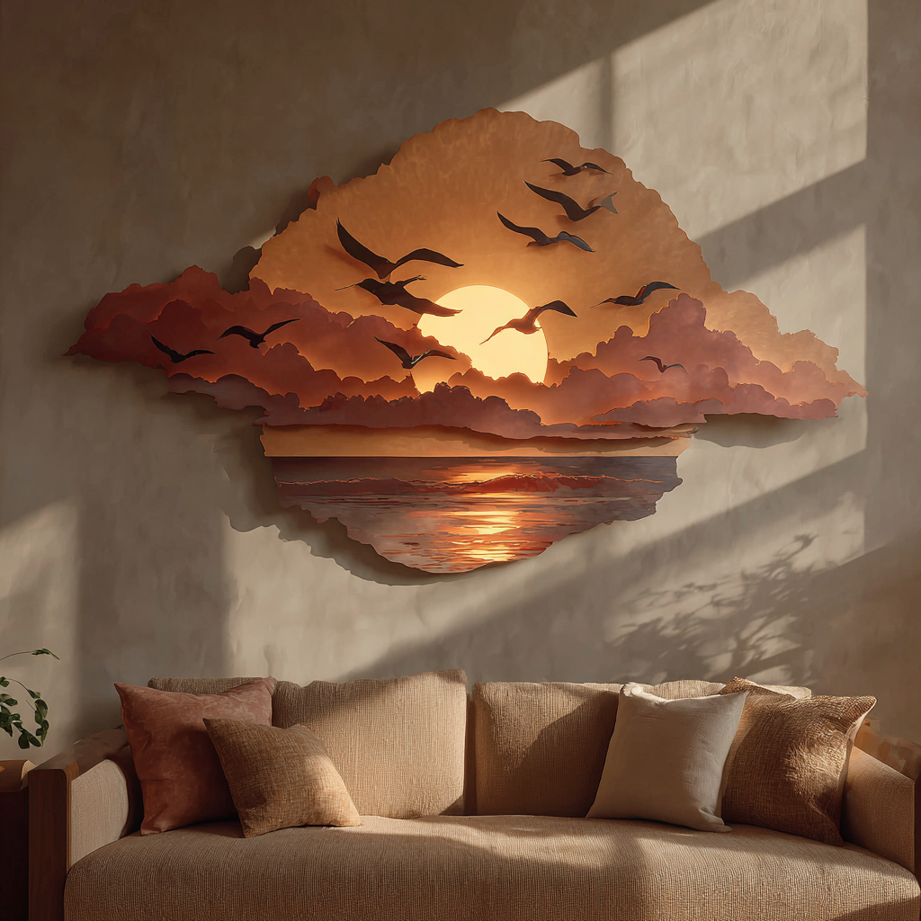 Sunset Beach Bird Metal Wall Art Coastal Ocean Seaside Wall Decor