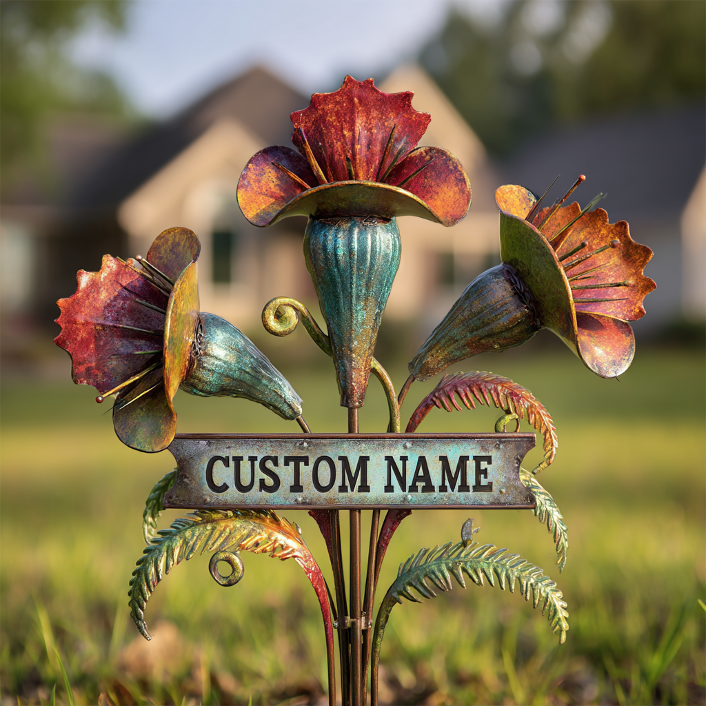 Personalized Venus Flytrap Garden Stake, Carnivorous Plant Yard Art Metal Sign