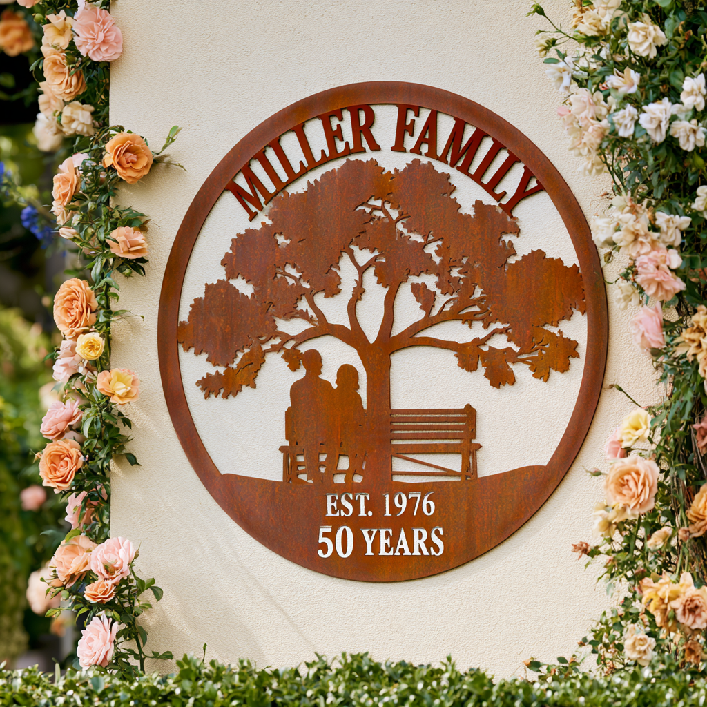 Personalized Family Tree Metal Sign, Custom 50th Anniversary Gift