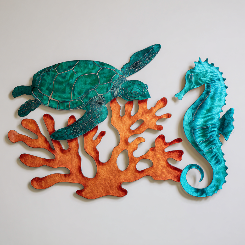 Turtle Seahorse Metal Wall Art Coastal Ocean Beach House Nautical Wall Decor