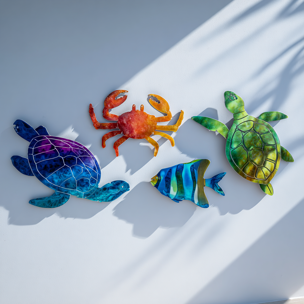 Marine Life Metal Wall Art Set Tropical Coastal Pool Outdoor Decor