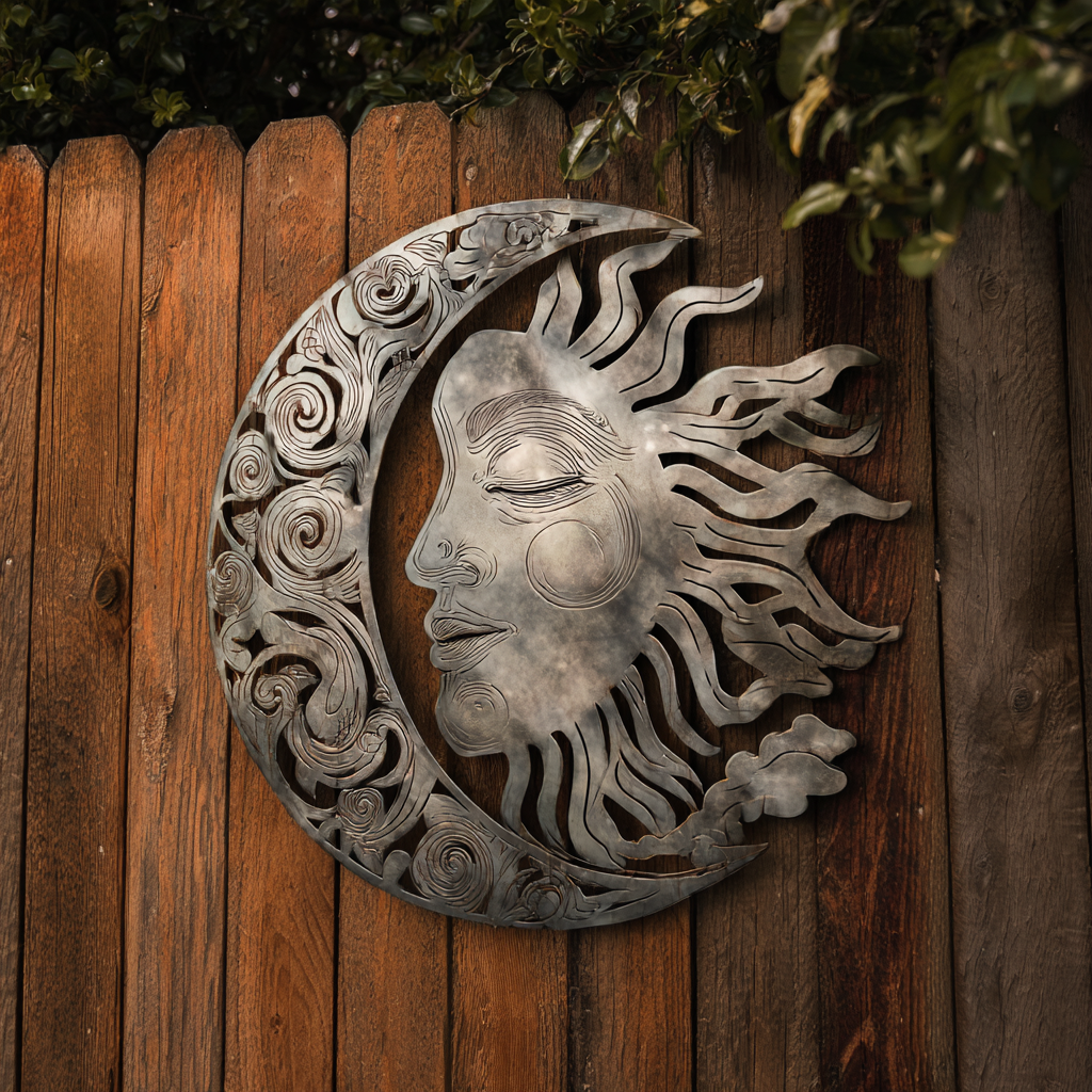 Sun Metal Sign Glossy Aluminum Wall Art Outdoor Garden Decor