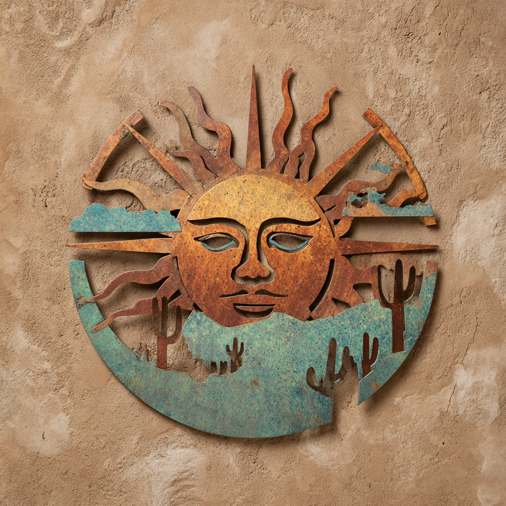 Cactus Sun Moon Metal Wall Art Southwestern Outdoor Garden Decor