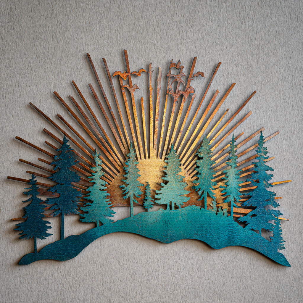 Mountain Lake Metal Wall Art Forest Cabin Outdoor Wall Decor