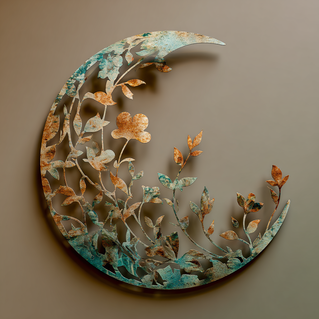Crescent Moon Floral Metal Wall Art Botanical Garden Wall Decor