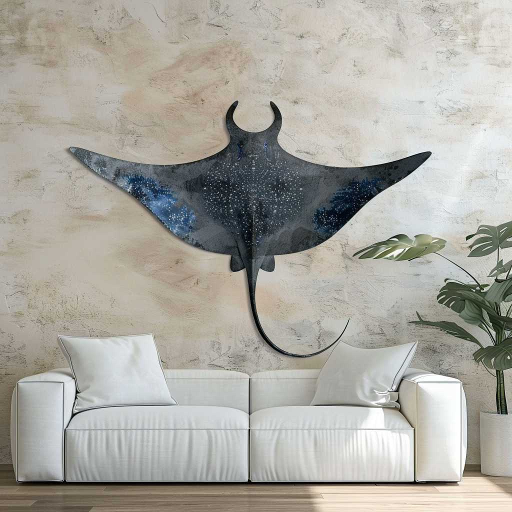 Stingray Metal Wall Art – Coastal Ocean Decor, Marine Life Garden Sign