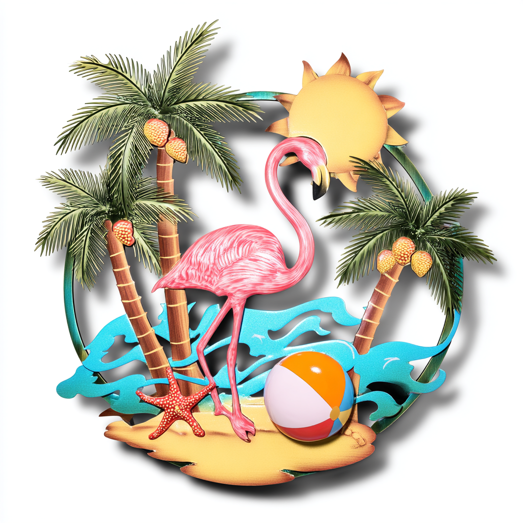 Flamingo Palm Tree Metal Wall Art – Tropical Coastal Wall Decor for Beach House Patio