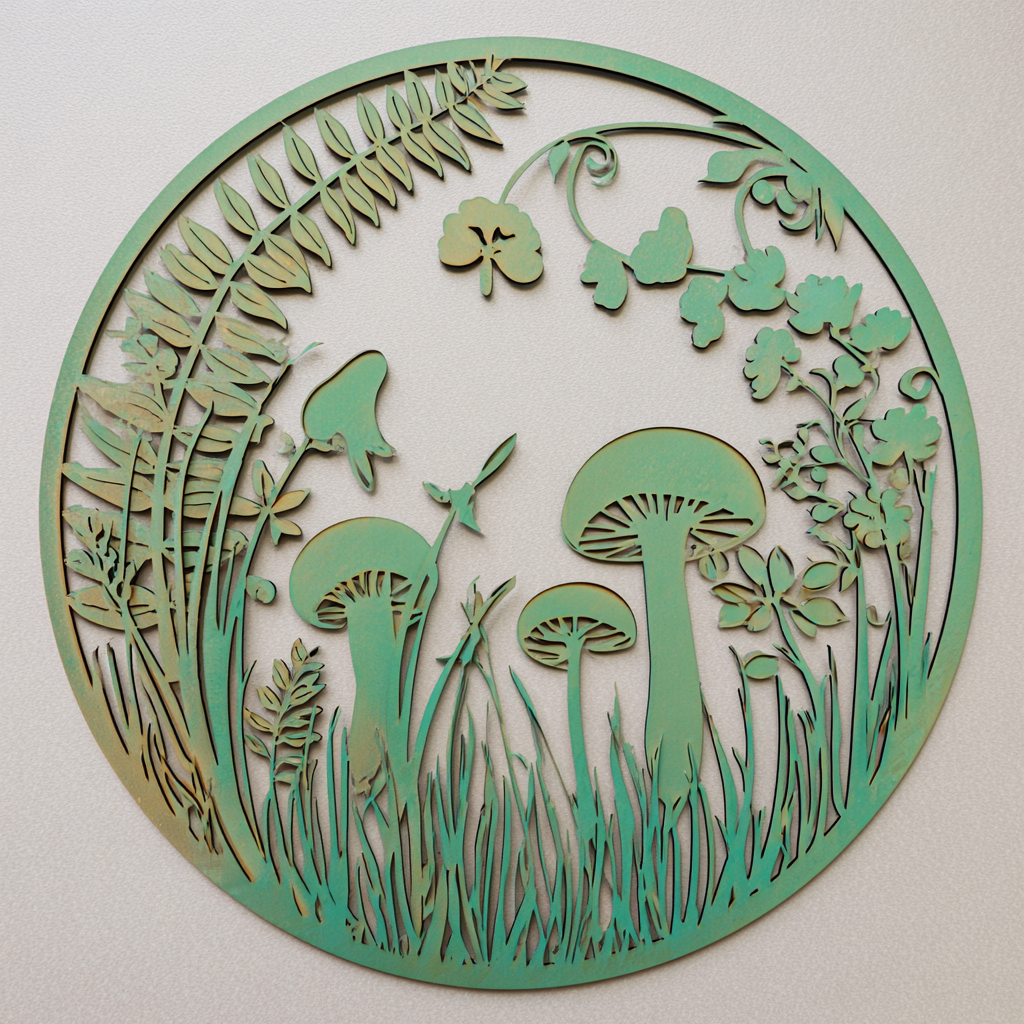 Woodland Mushroom Metal Wall Art UV Printed Fern Forest Decor
