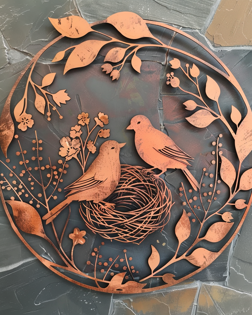 Autumn Bird Nest Metal Wall Art