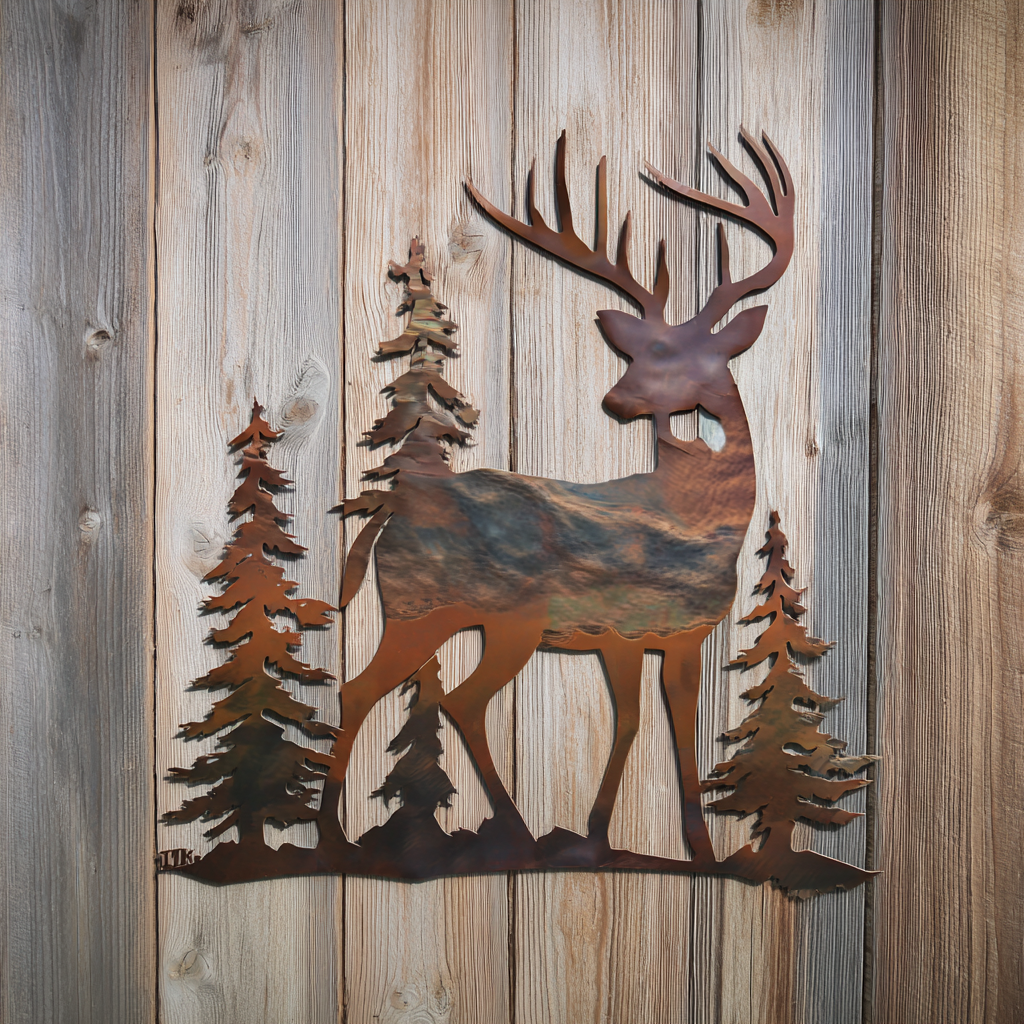 Whitetail Deer Metal Wall Art Northwoods Pine Forest Hunting Cabin Lodge Outdoor Wall Sign