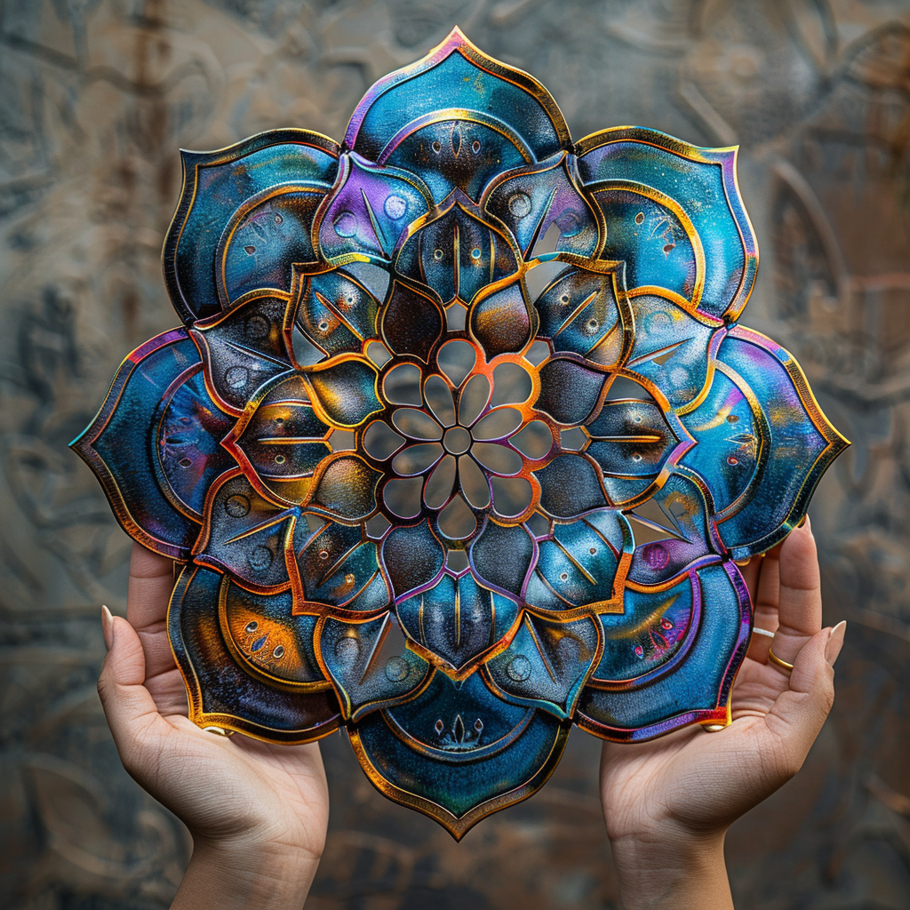 Colorful Mandala Metal Wall Art – Boho Floral Garden Decor Sign