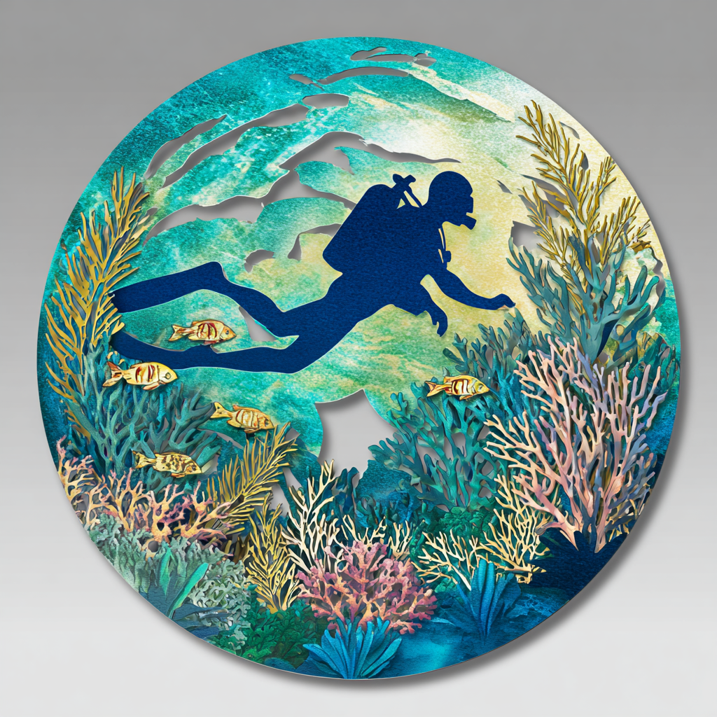 Scuba Diving Metal Wall Art Sea Turtle Ocean Coastal Beach Decor Diver Gift