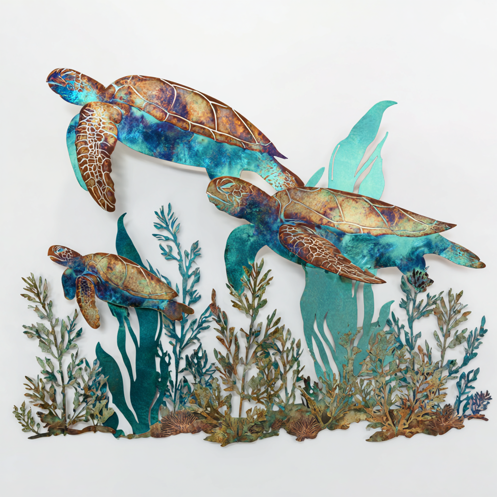 Sea Turtle Metal Wall Art Coastal Ocean Decor Beach House Outdoor Wall Sign