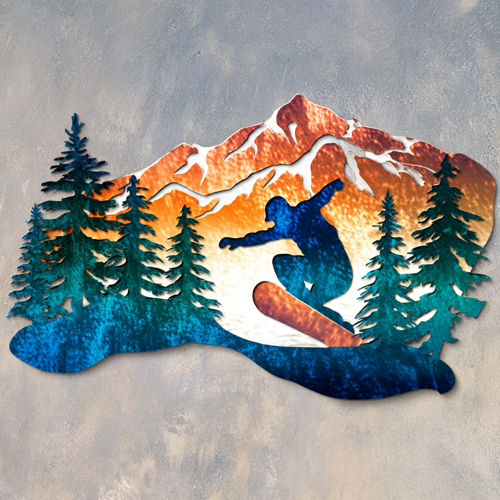 Snowboarder Metal Wall Art Alpine Mountain Winter Cabin Wall Sign