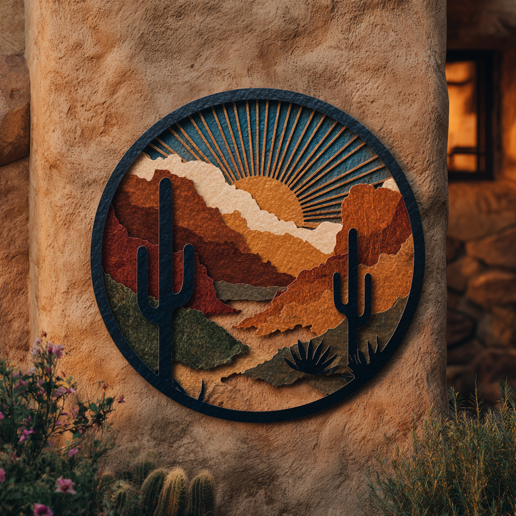 Southwestern Desert Metal Wall Art Cactus Coyote Sun Outdoor Decor Arizona Patio Metal Sign