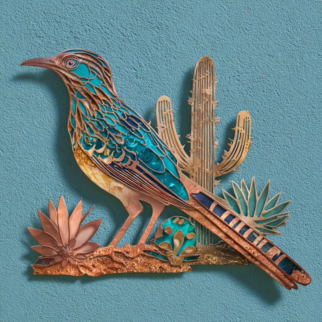 Southwestern Roadrunner Metal Wall Art Desert Bird Decor Arizona Cactus UV Printed Aluminum Wall Hanging