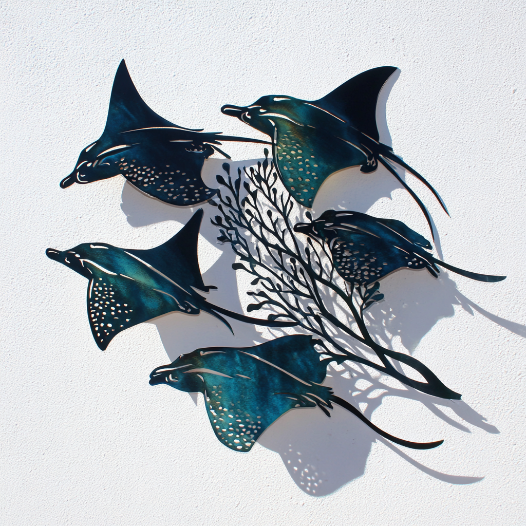 Stingray School Metal Wall Art Coastal Ocean Decor Beach House Outdoor Wall Sign