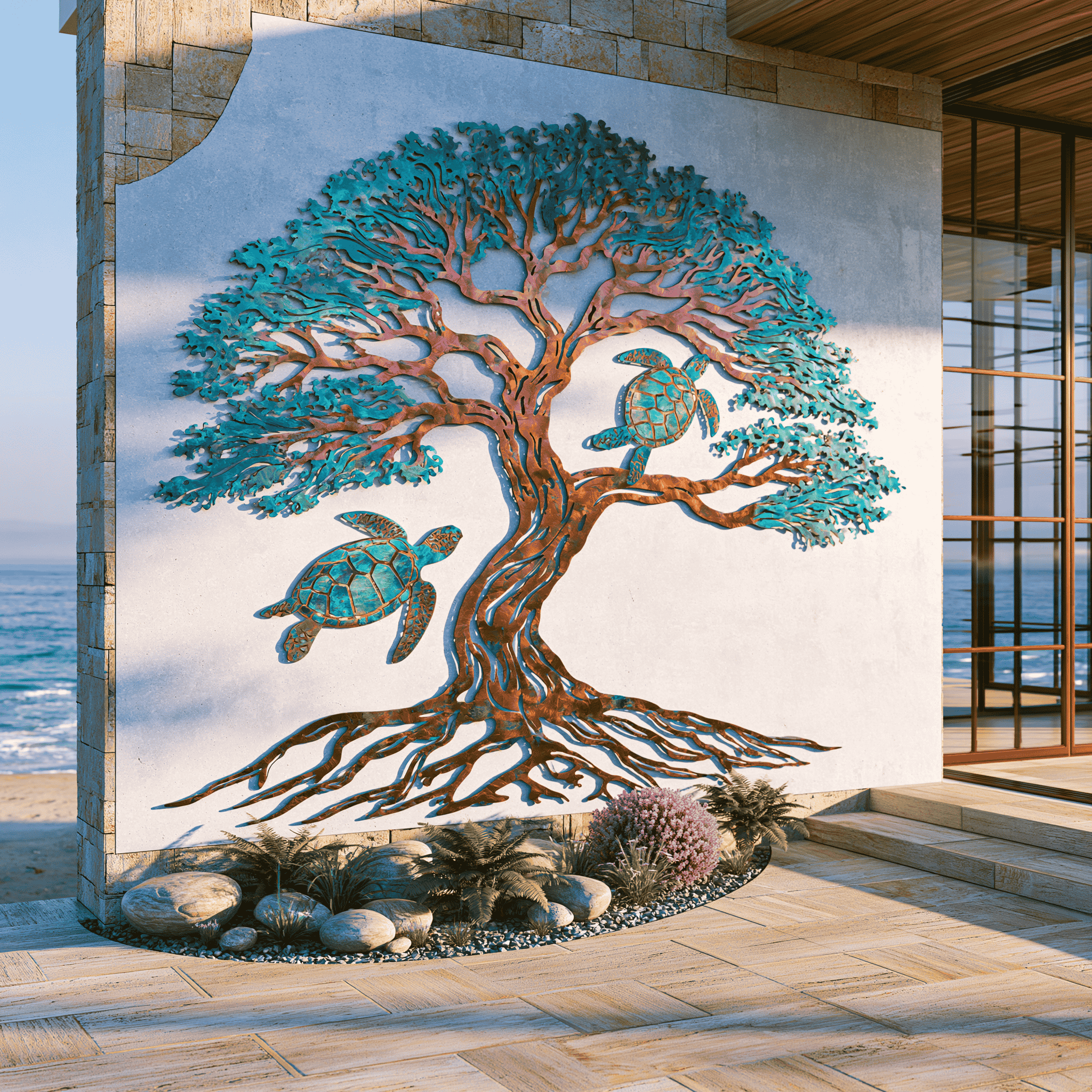 Sea Turtle Tree of Life Metal Wall Art Coastal Ocean Beach House Decor