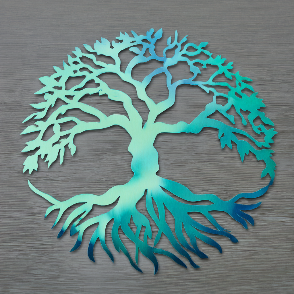 Tree of Life Metal Wall Art UV Printed Blue Botanical Nature Decor