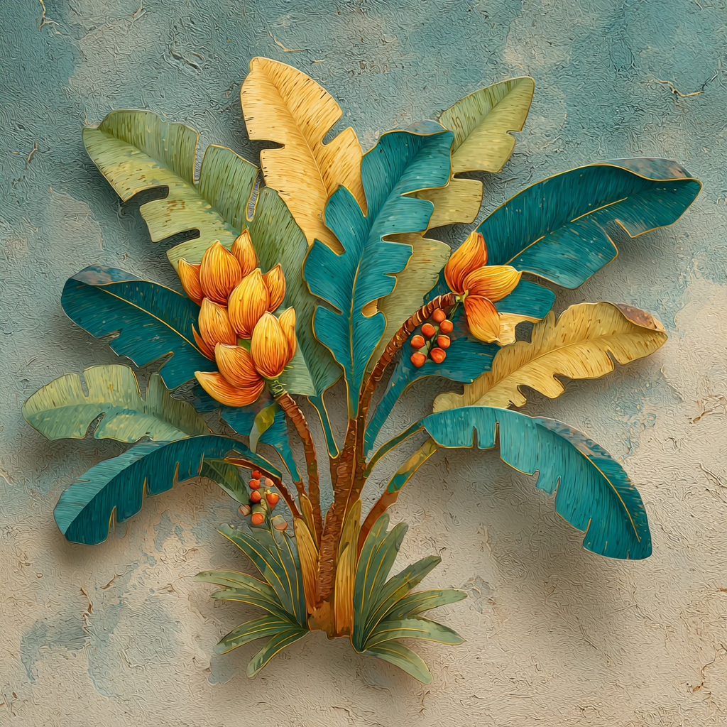 Banana Tropical Metal Wall Art, Banana Leaf Metal Sign, Tropical Fruit Wall Decor, Summer Kitchen Patio Decor