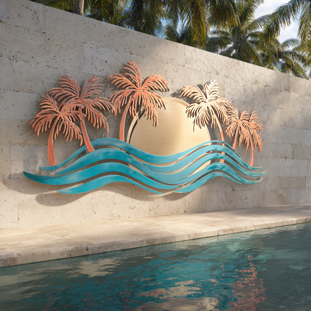Sunburst Ocean Metal Wall Art Coastal Beach House Decor Nautical Outdoor Wall Sign