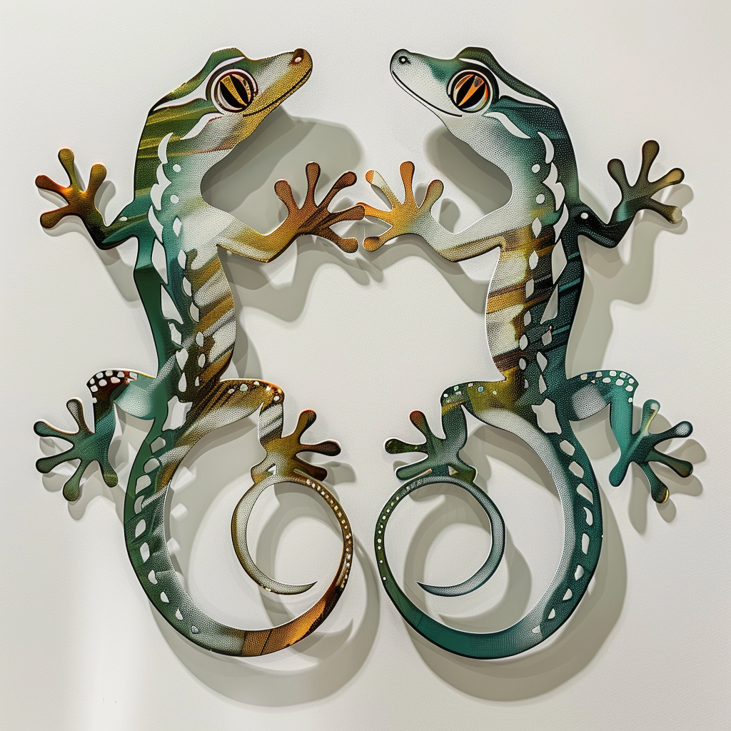 Couple Leopard Gecko Metal Wall Art – Desert Reptile Garden Decor Sign