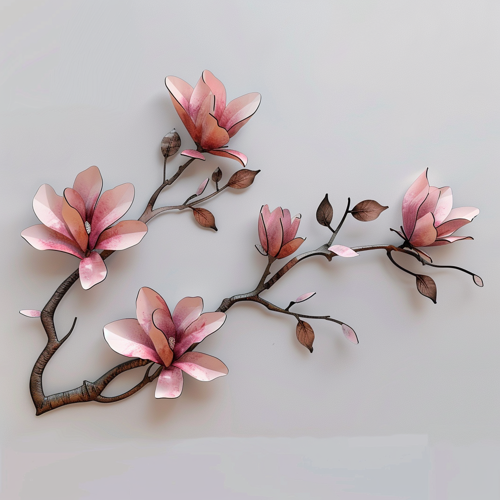 Pink Magnolia Metal Wall Art Floral Botanical Garden Outdoor Wall Decor