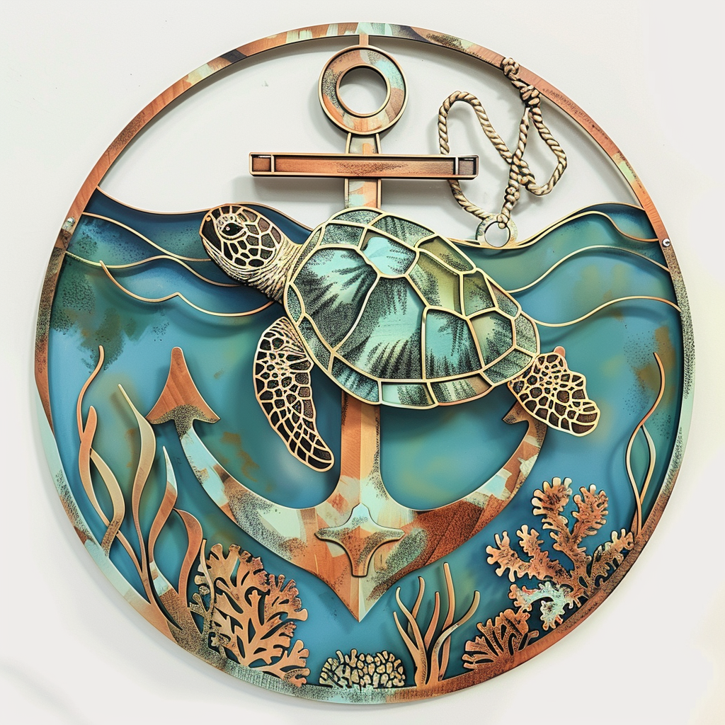 Anchor Turtle Metal Wall Art Coastal Ocean Beach House Nautical Wall Decor