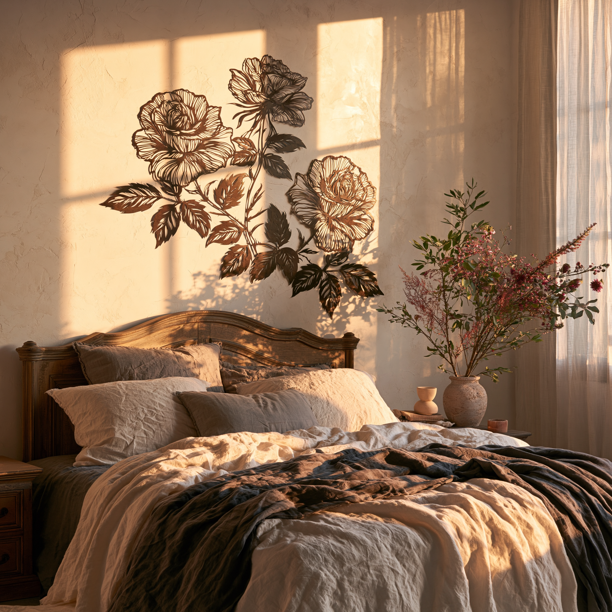 Roses Metal Wall Art, Romantic Gothic Bedroom Decor