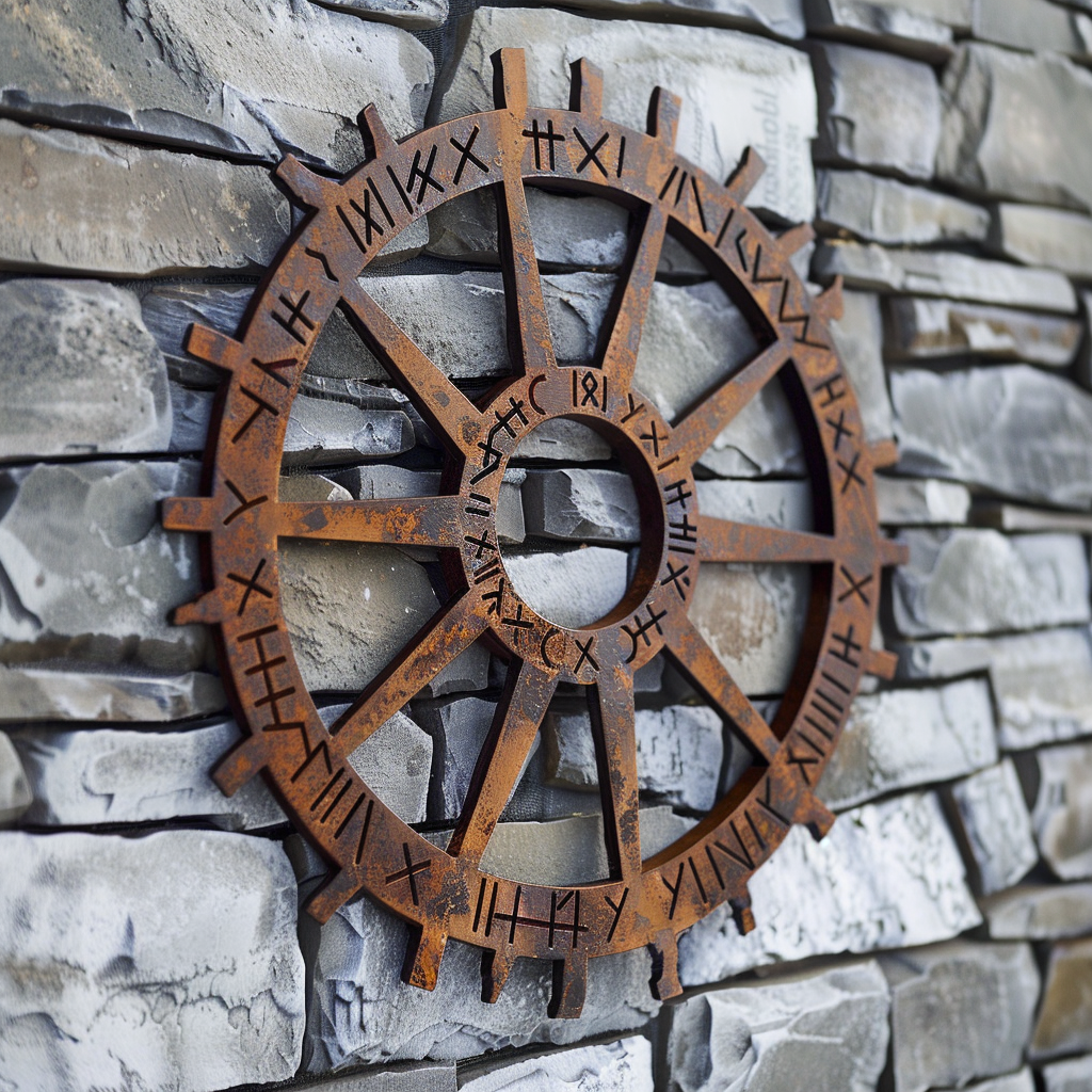 Viking Sun Wheel Metal Wall Art Nordic Rune Decor Ancient Norse Compass Symbol Scandinavian Pagan Wall Hanging