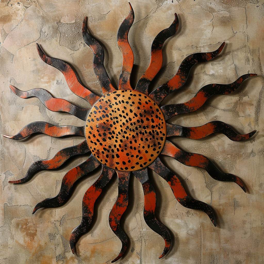 Antique Sun Metal Wall Art – Rustic Celestial Sunburst Decor, Boho Outdoor Garden Sign
