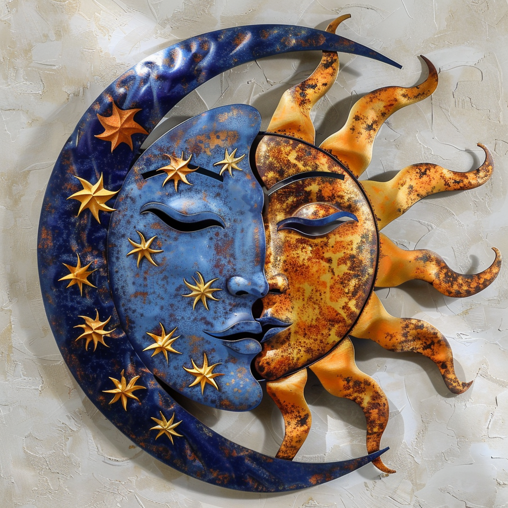 Sun Moon Star Celestial Metal Wall Art Boho Cosmic Wall Decor Outdoor Patio Decor