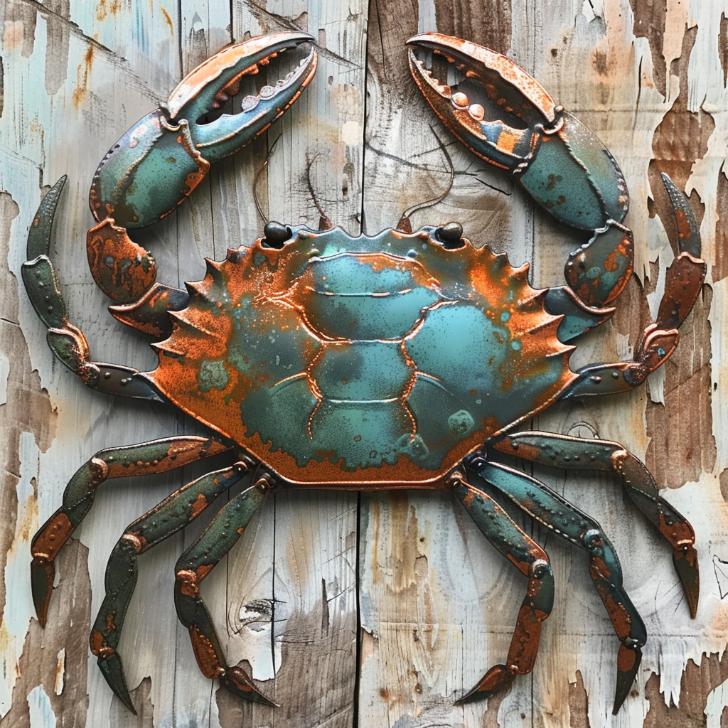 Turquoise Crab Metal Wall Art Coastal Ocean Beach House Nautical Decor