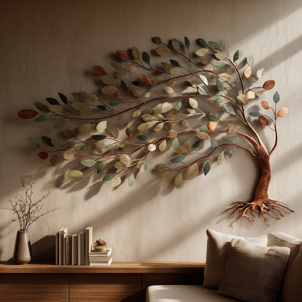 Green Tree of Life Metal Wall Art Rustic Zen Garden Wall Decor