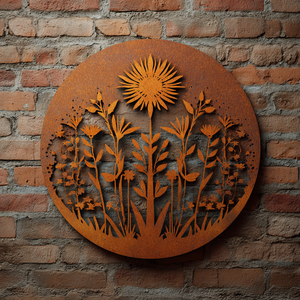Flower Metal Wall Art, Rustic Botanical Garden Decor for Patio