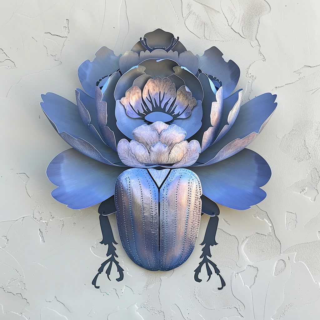 Blue Beetle Flower Metal Wall Art – Botanical Insect Garden Decor Sign