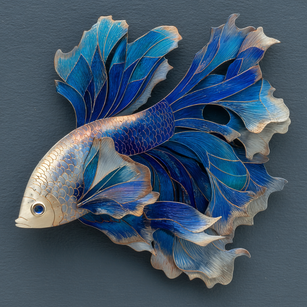 Blue Koi Fish Metal Wall Art: Japanese Wave Sun Decor