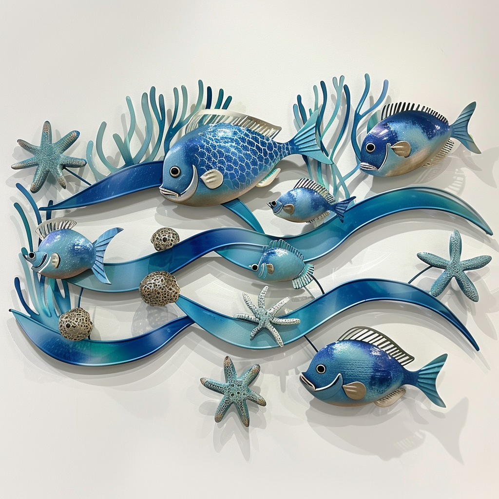 School of Fish Metal Wall Art – Coastal Ocean Decor, Marine Life Garden Sign