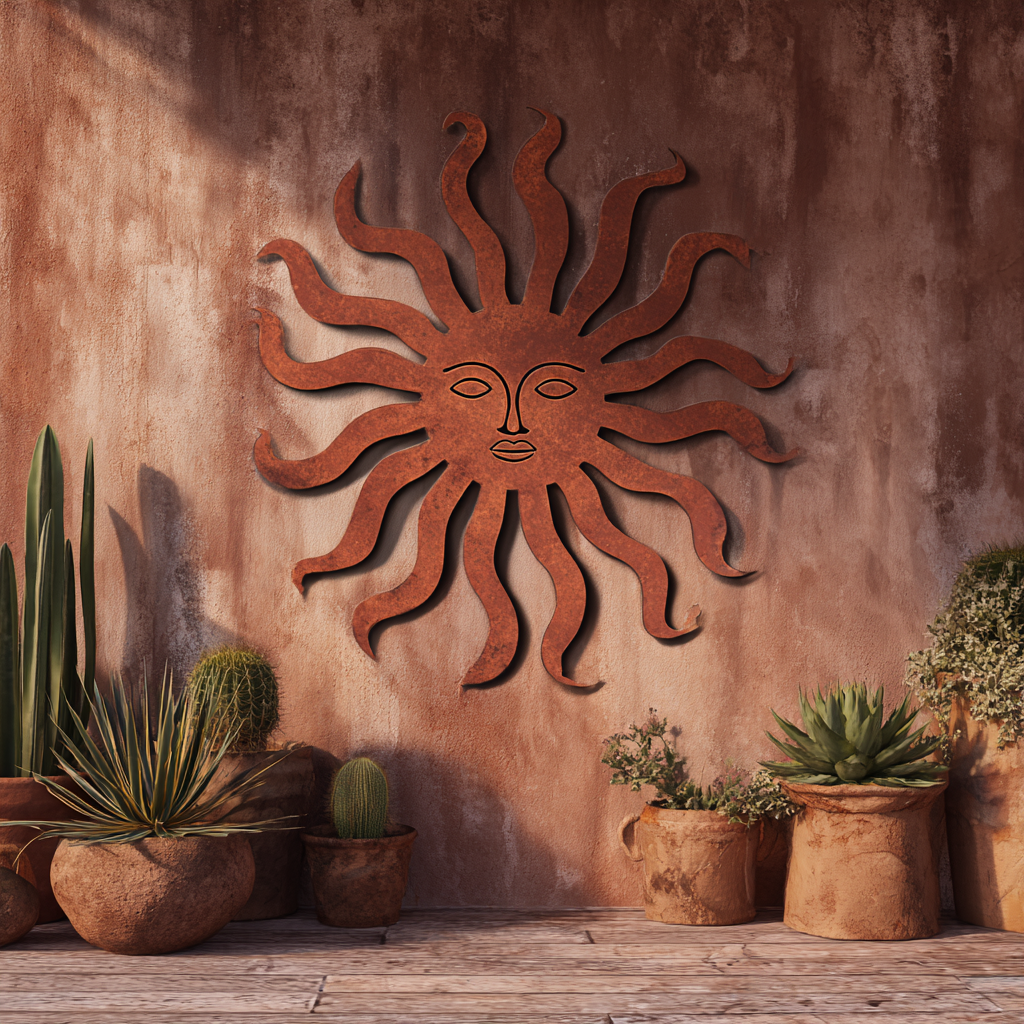 Wacky Sun Metal Wall Art, Boho Celestial Copper Decor, Outdoor Patio Sign
