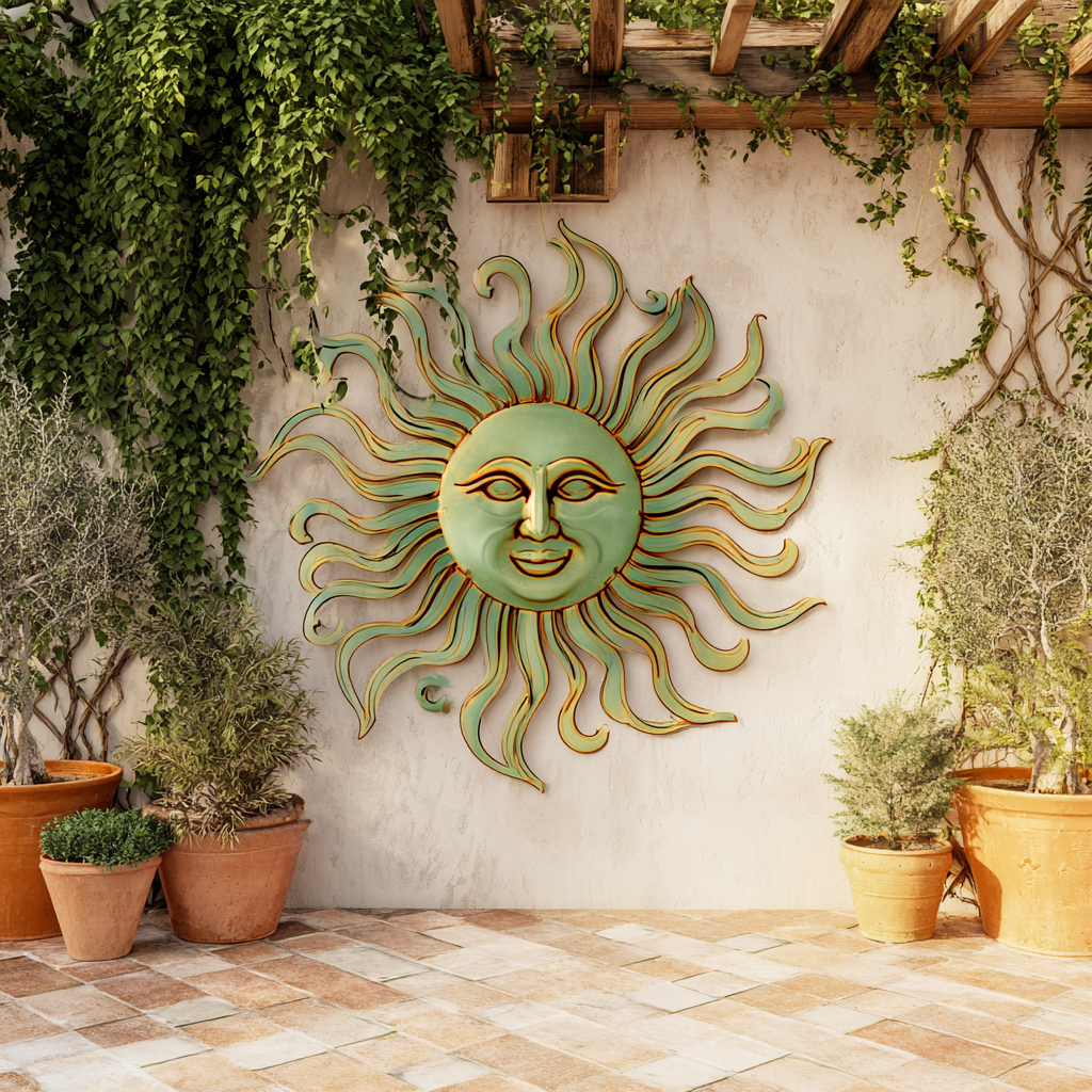 Boho Wacky Sun Metal Wall Art, Whimsical Celestial Outdoor Decor Sign